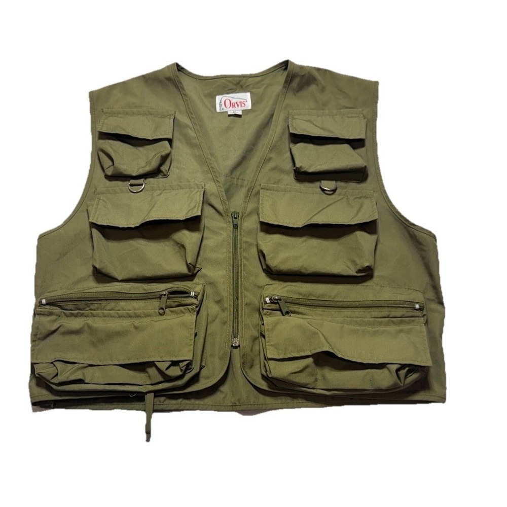 VTG Orvis‎ Full Zip Vest Green Sleeveless Mens Medium Fly Fishing Outdoors